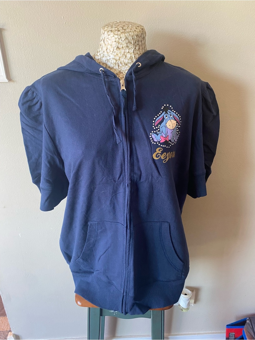 Y2K Eeyore Navy Zip-Up Hoodie